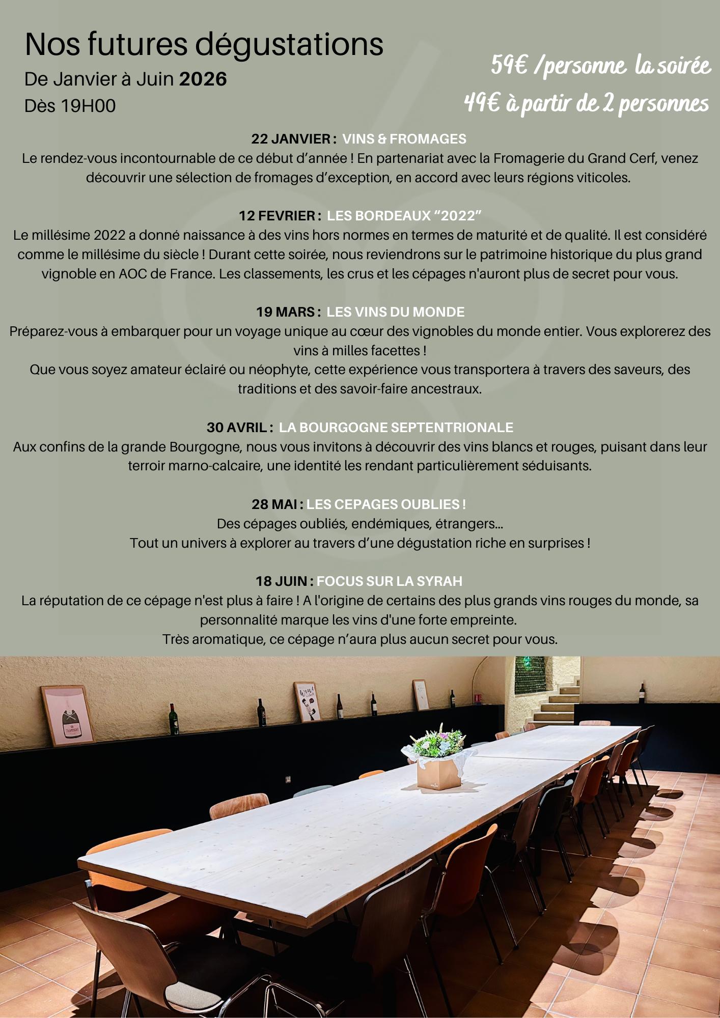 Programme des d&eacute;gustations de janvier &agrave; juin 2026 Florange